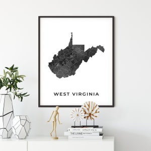 West Virginia Map Art Print: Black and White WV Wall Decor