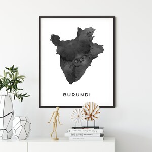 Burundi Map Art: Black and White Wall Art Print