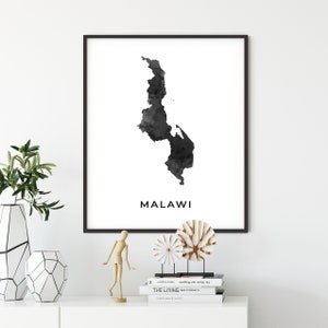 Malawi map art poster, black and white wall art print of Malawi, gift idea, travel artwork, gift for graduation, OM163