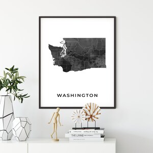 Washington map art poster, black and white wall art print of Washington, gift idea, gift for old friend, map painting, OM54
