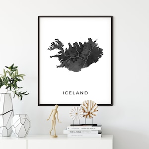 Iceland map art poster, black and white wall art print of Iceland, gift idea, gift daughter, map art, OM81