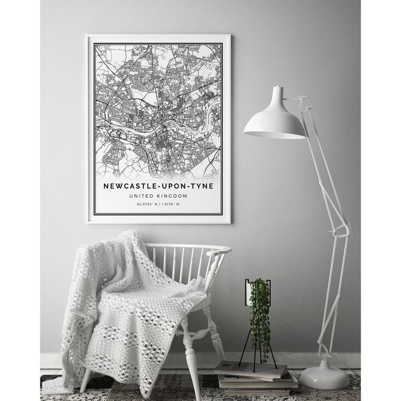 Newcastleupontyne Map Print Minimalistic Wall Art Poster Etsy