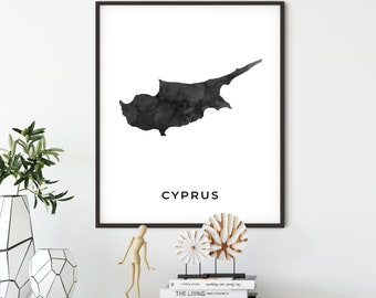 Cyprus map art poster, black and white wall art print of Cyprus, gift idea, gift for stepdad, map artwork, OM67