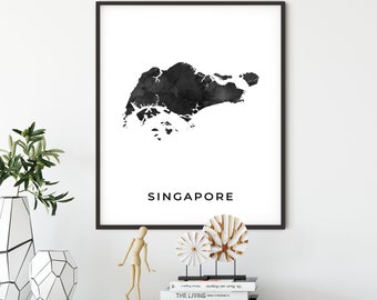 Singapore map art poster, black and white wall art print of Singapore, gift idea, country map art, black map print, OM223