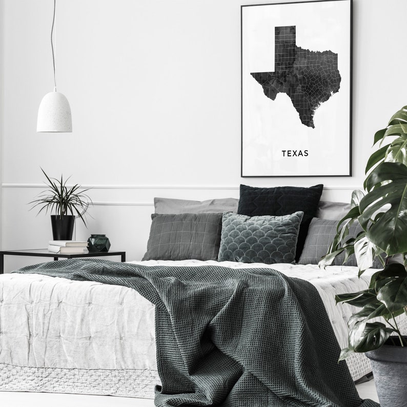 Texas Map Art Poster Black and White Wall Art Print of Texas - Etsy