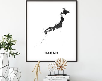 Japan map art poster, black and white wall art print of Japan, gift idea, black print, colorful map, OM210