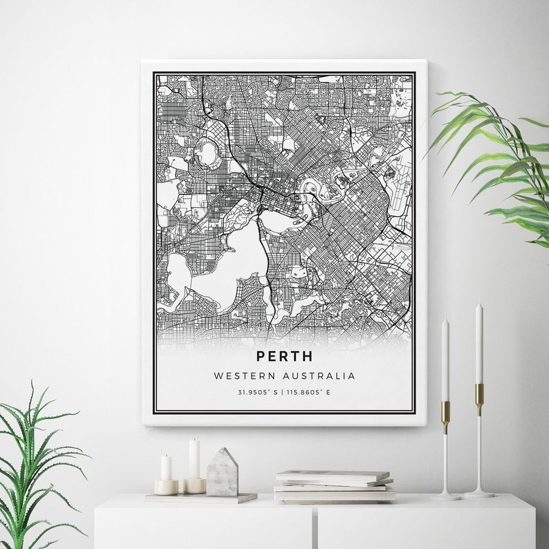 Perth Map Canvas Print City Maps Wall Art Western Australia Etsy