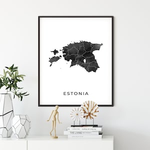 Estonia map art poster, black and white wall art print of Estonia, gift idea, gift a coworker, map art print, OM71