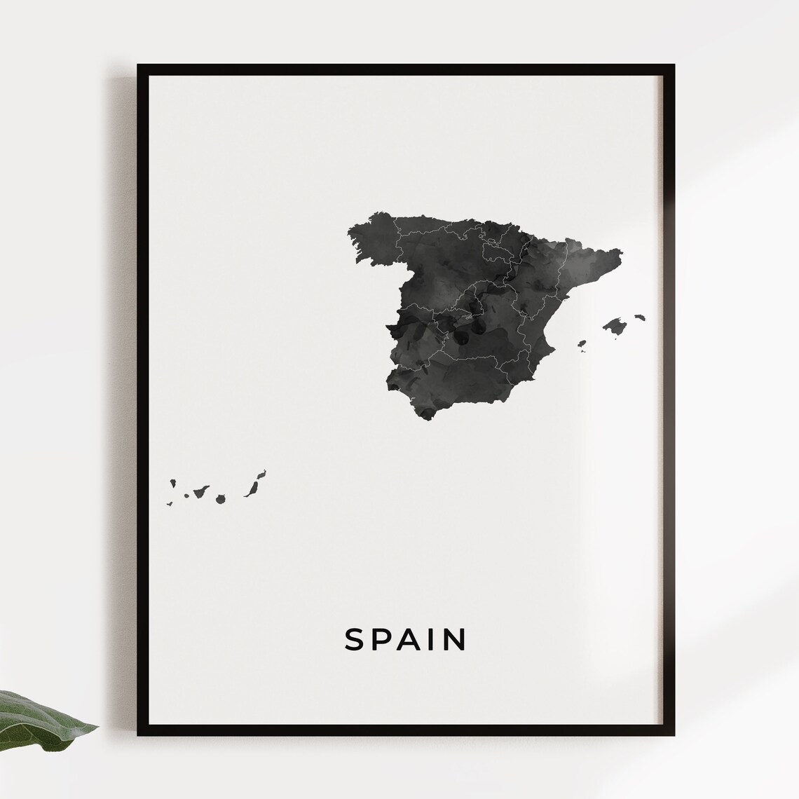 Spain Map Art Poster Black and White Wall Art Print of Spain Etsy