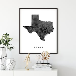 Texas map art poster, black and white wall art print of Texas, gift idea, goft for nanny, map poster, OM50
