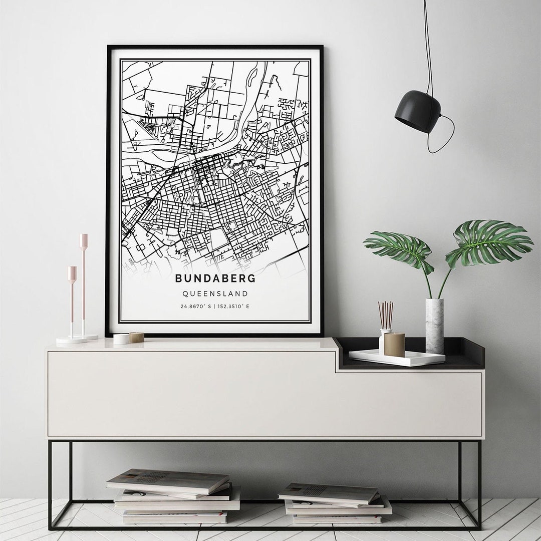 Bundaberg Map Print Minimalistic Wall Art Poster City Maps Scandinavian
