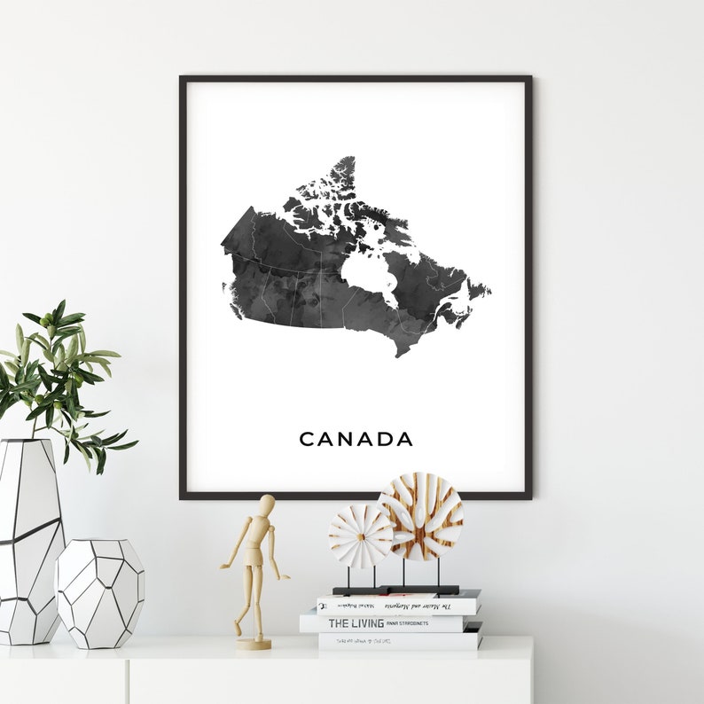 Canada Map Art Poster Black and White Wall Art Print of Etsy