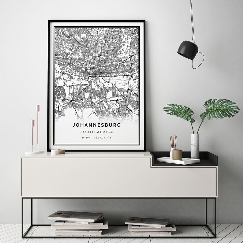 Johannesburg map print Minimalistic wall art poster City Etsy
