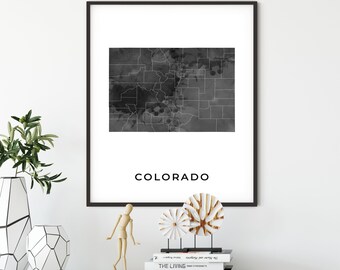 Colorado map art poster, black and white wall art print of Colorado, gift idea, gift for bride, travel prints, OM13