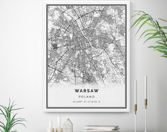 Warsaw Map Canvas Print, City Maps Wall Art, Poland Gift Minimalistic Artwork, canvas map, canvas kitchen art | M527