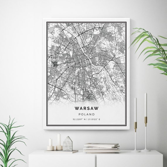 Warsaw Map Canvas Print City Maps Wall Art Poland Gift - Etsy