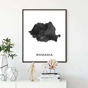 Romania Map Art Print: Elegant Black and White Home Decor