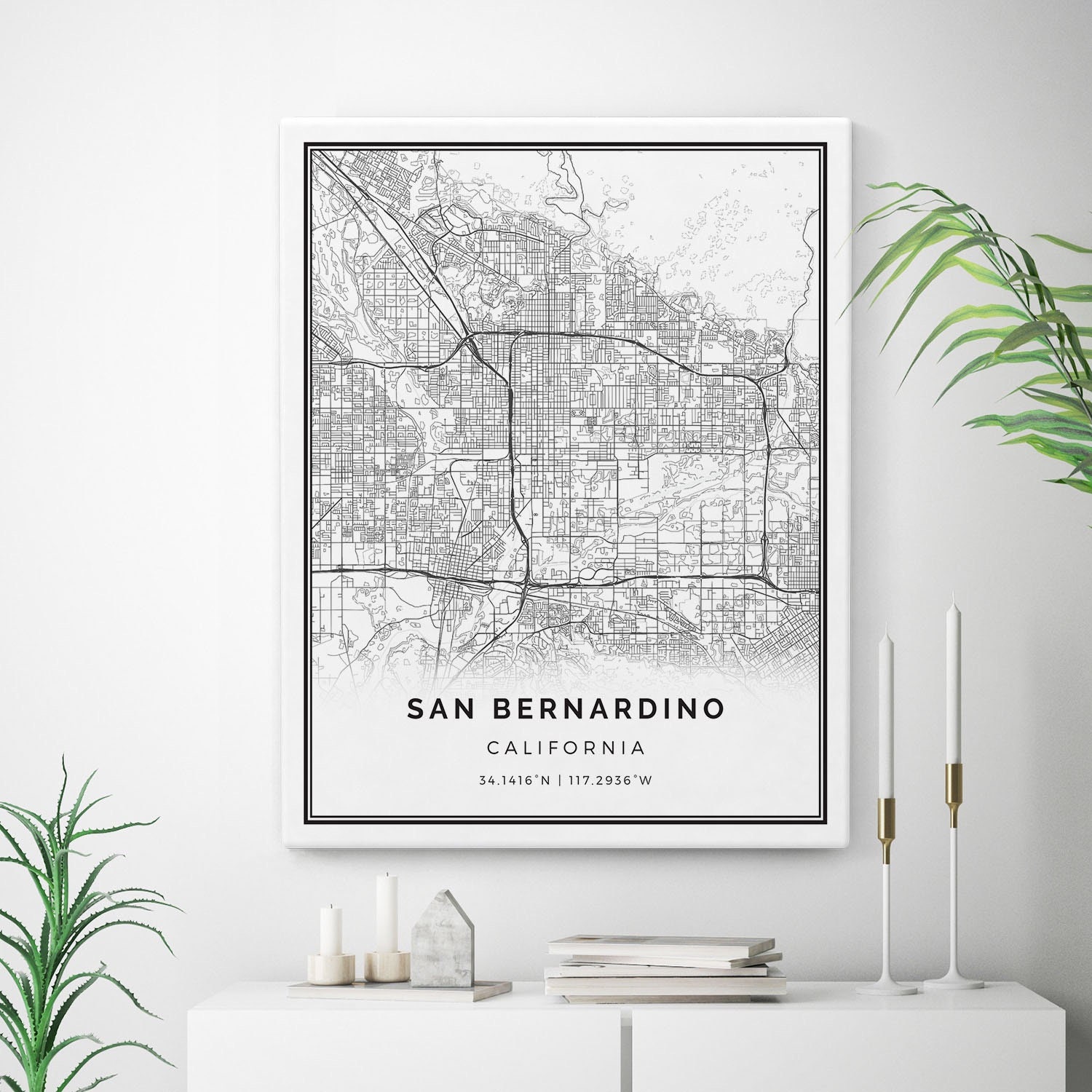 San Bernardino Map Canvas Print City Maps Wall Art Etsy