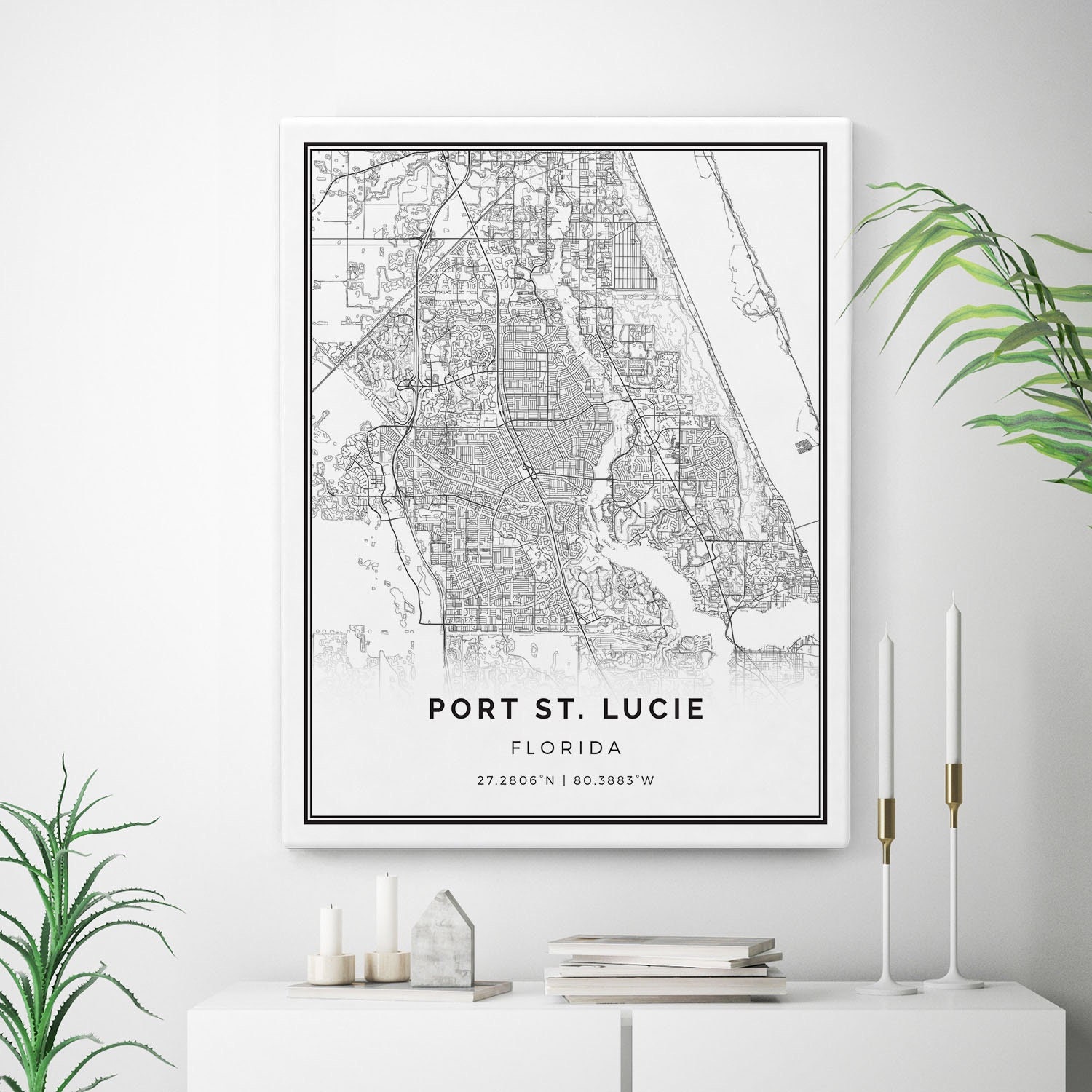 Port St. Lucie Map Canvas Print City Maps Wall Art Florida Etsy