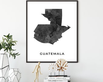 Guatemala map art poster, black and white wall art print of Guatemala, gift idea, black print, gift grandpa, OM118