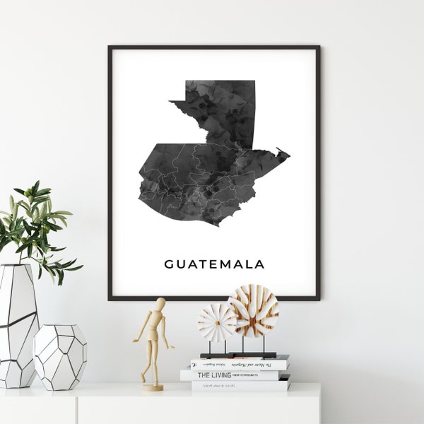 Guatemala map art poster, black and white wall art print of Guatemala, gift idea, black print, gift grandpa, OM118