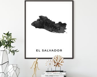 El Salvador map art poster, black and white wall art print of El Salvador, gift idea, travel artwork, gift home, OM117