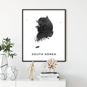 South Korea Map Art Print: Elegant Black and White Wall Decor