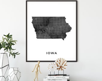 Iowa map art poster, black and white wall art print of Iowa, gift idea, gift for a sister, travel artwork, OM22