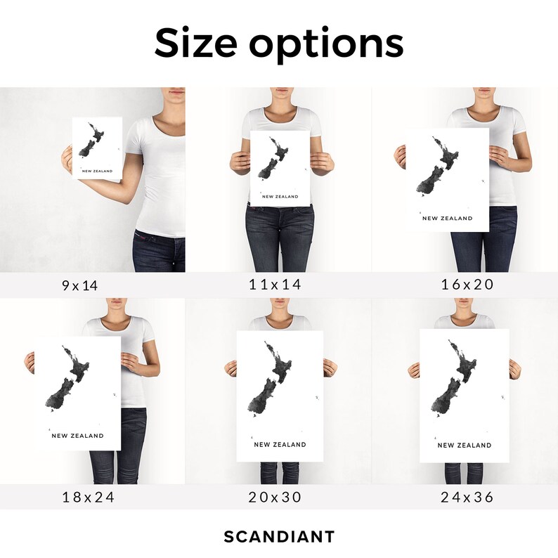 New Zealand Map Art Poster Black and White Wall Art Print of Etsy