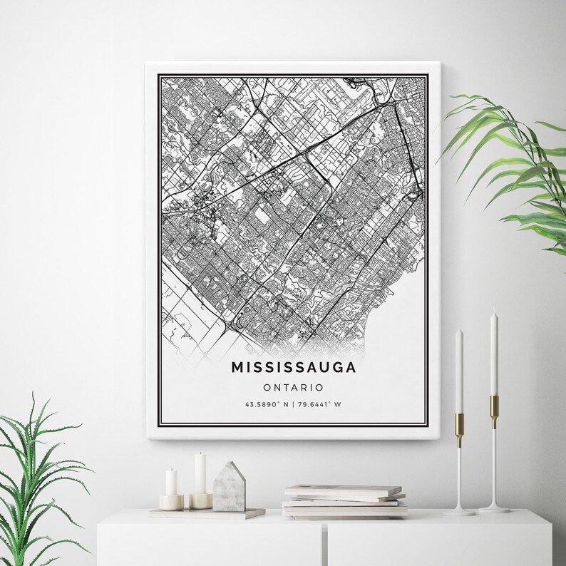 Mississauga Map Canvas Print City Maps Wall Art Ontario Gift Etsy