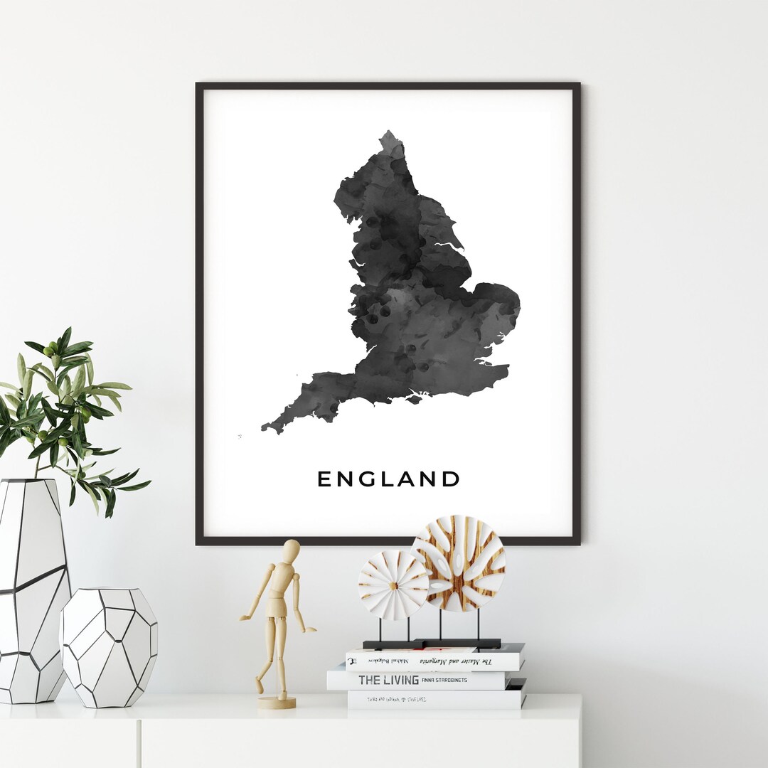 England Map Art Poster, Black and White Wall Art Print of England, Gift