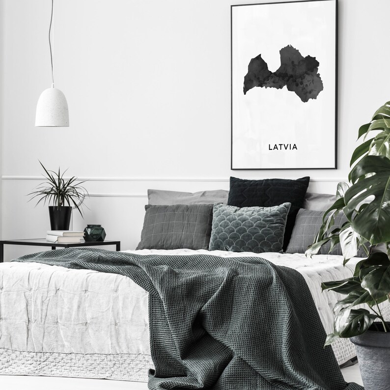 black and white wall art print of Latvia Latvia map art poster OM84 map art gift engagement gift idea