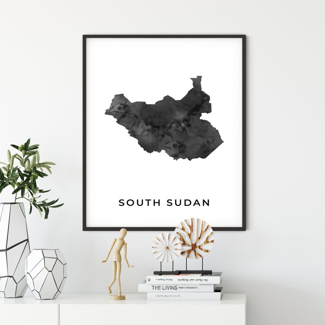 South Sudan Map Art: Black and White Country Wall Print - Etsy