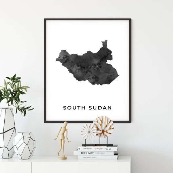 Zuid-Soedan kaart art poster, zwart-witte muur kunst print van Zuid-Soedan, cadeau idee, landkaart kunst, cadeau voor jubileum, OM177