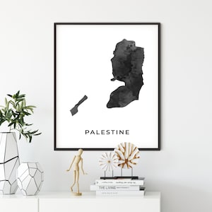 Palestine map art poster, black and white wall art print of Palestine, gift idea, map art print, gift architect, OM197