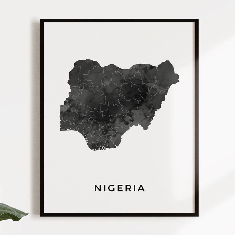 Nigeria Map Art Poster Black and White Wall Art Print of Etsy