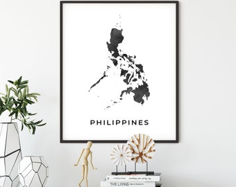 Philippines map art poster, black and white wall art print of Philippines, gift idea, black map art, black map print, OM222