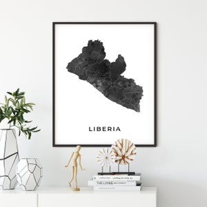 Liberia map art poster, black and white wall art print of Liberia, gift idea, travel decor, gift for him, OM160