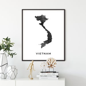 Vietnam Map Art Print: Elegant Black and White Wall Decor