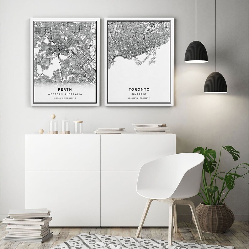 Perth Map Canvas Print City Maps Wall Art Western Australia Etsy