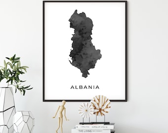 Albania map art poster, black and white wall art print of Albania, gift idea, gift for principal, map artwork, OM58