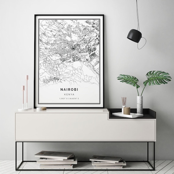 Nairobi Map Print: Minimalist Black and White Scandinavian Wall Art