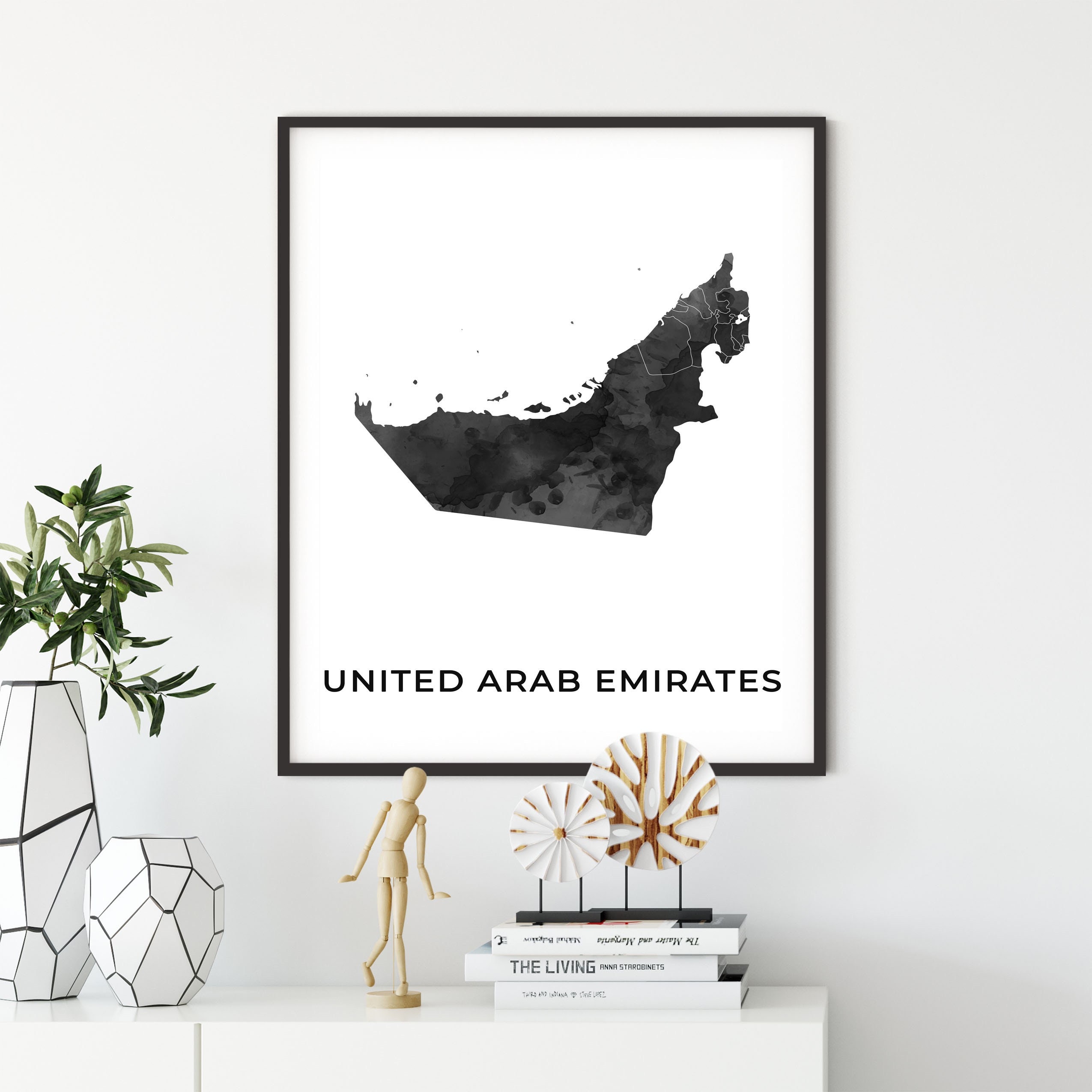 United Arab Emirates map art poster black and white wall art Etsy