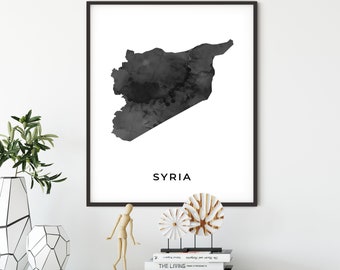 Syria map art poster, black and white wall art print of Syria, gift idea, home wall decor, gift a coworker, OM198