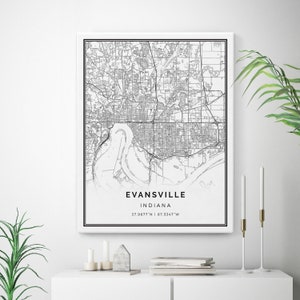 Evansville Map Canvas Print, City Maps Wall Art, Indiana Gift Minimalistic Artwork, large canvas prints, cheap canvas prints | M232