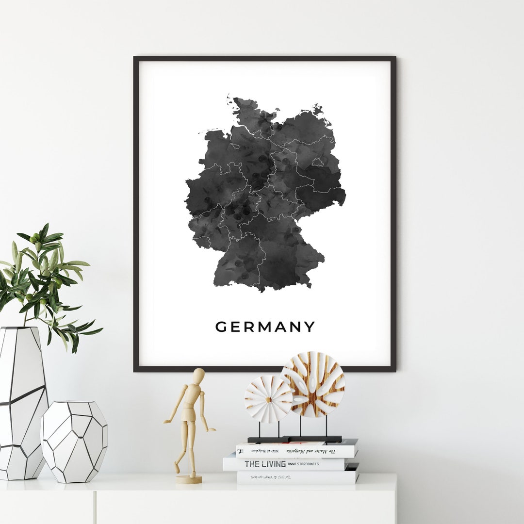 Germany Map Art Poster, Black and White Wall Art Print of Germany, Gift