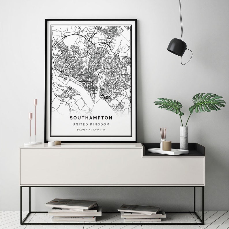 Southampton Map Print Minimalistic Wall Art Poster City Etsy