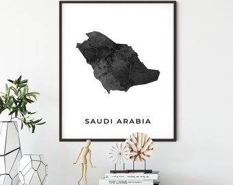 Saudi Arabia map art poster, black and white wall art print of Saudi Arabia, gift idea, map artwork, gift aunt, OM196