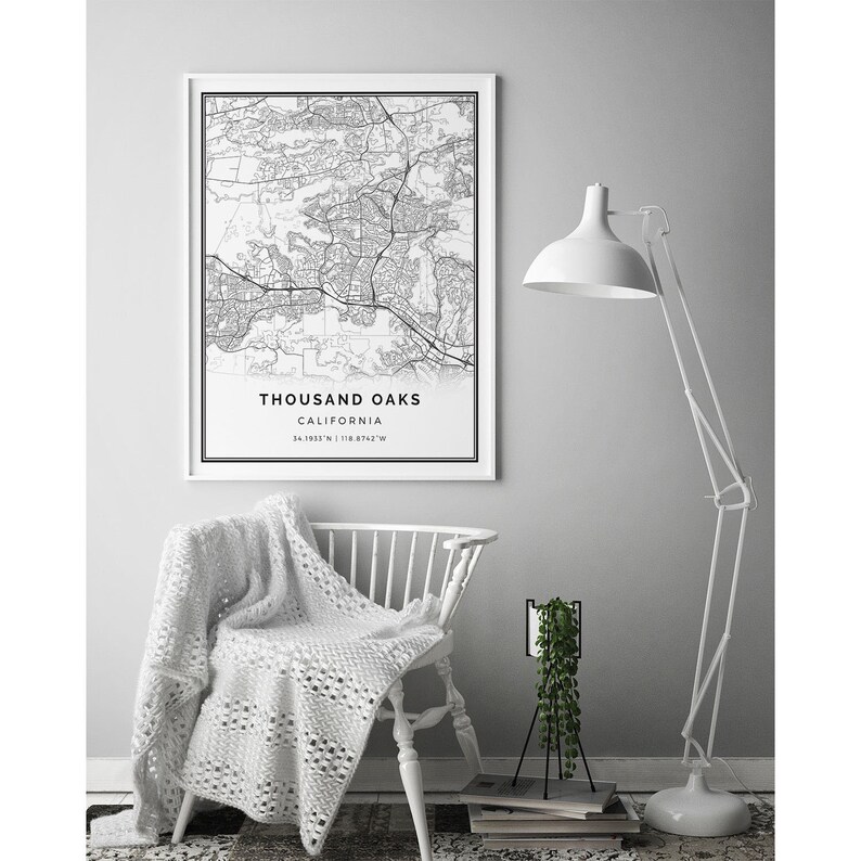 Thousand Oaks Map Print Minimalistic Wall Art Poster City Etsy