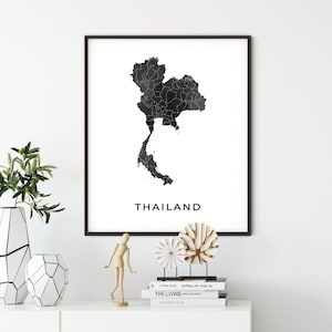 Thailand map art poster, black and white wall art print of Thailand, gift idea, black map print, black map print, OM228